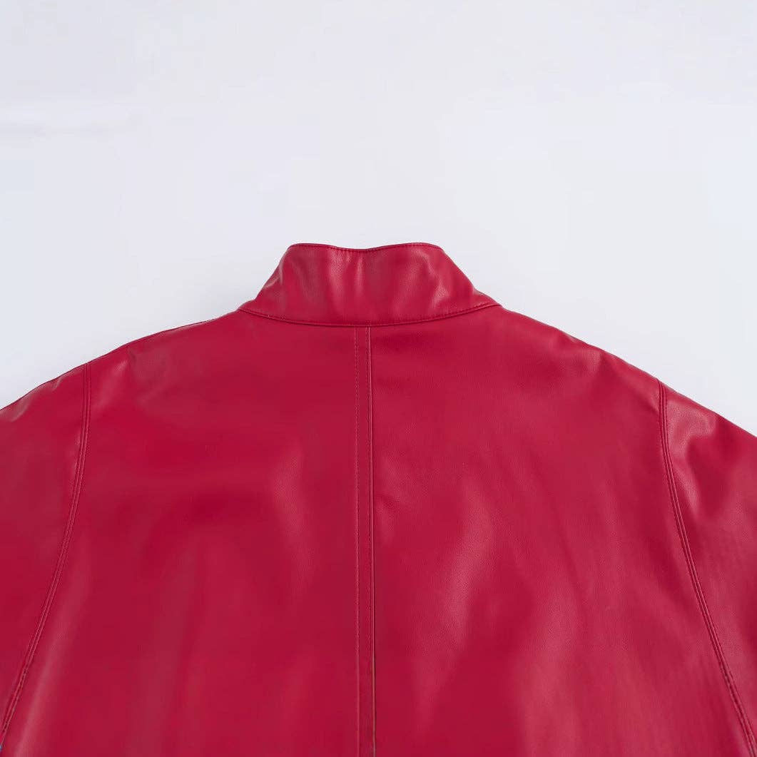 Red Leather-Short Cape Jacket