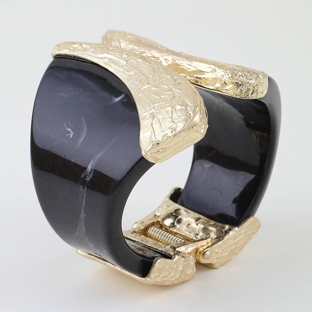 Sculptural Amber Resin & Gold Bypass Cuff