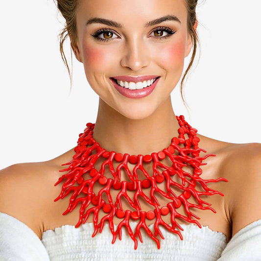 Red Coral Coastal Chic Bead Necklace for Women