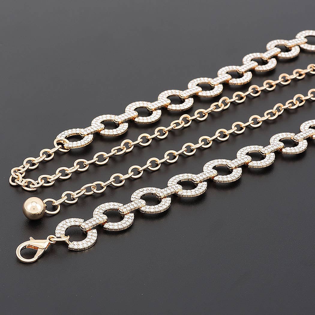 Rhinestone Linked Circle Chain Waist Belt