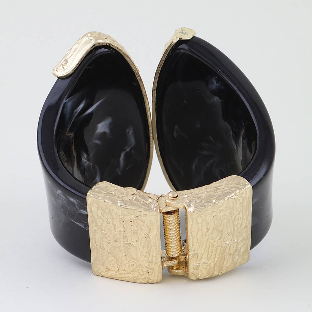 Sculptural Amber Resin & Gold Bypass Cuff