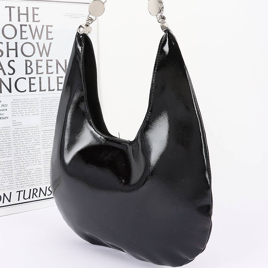 Patent Leather Rhinestone Handle Shoulder Bag