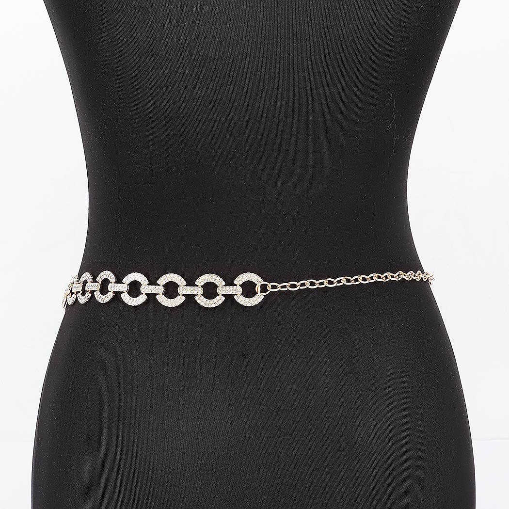 Rhinestone Linked Circle Chain Waist Belt