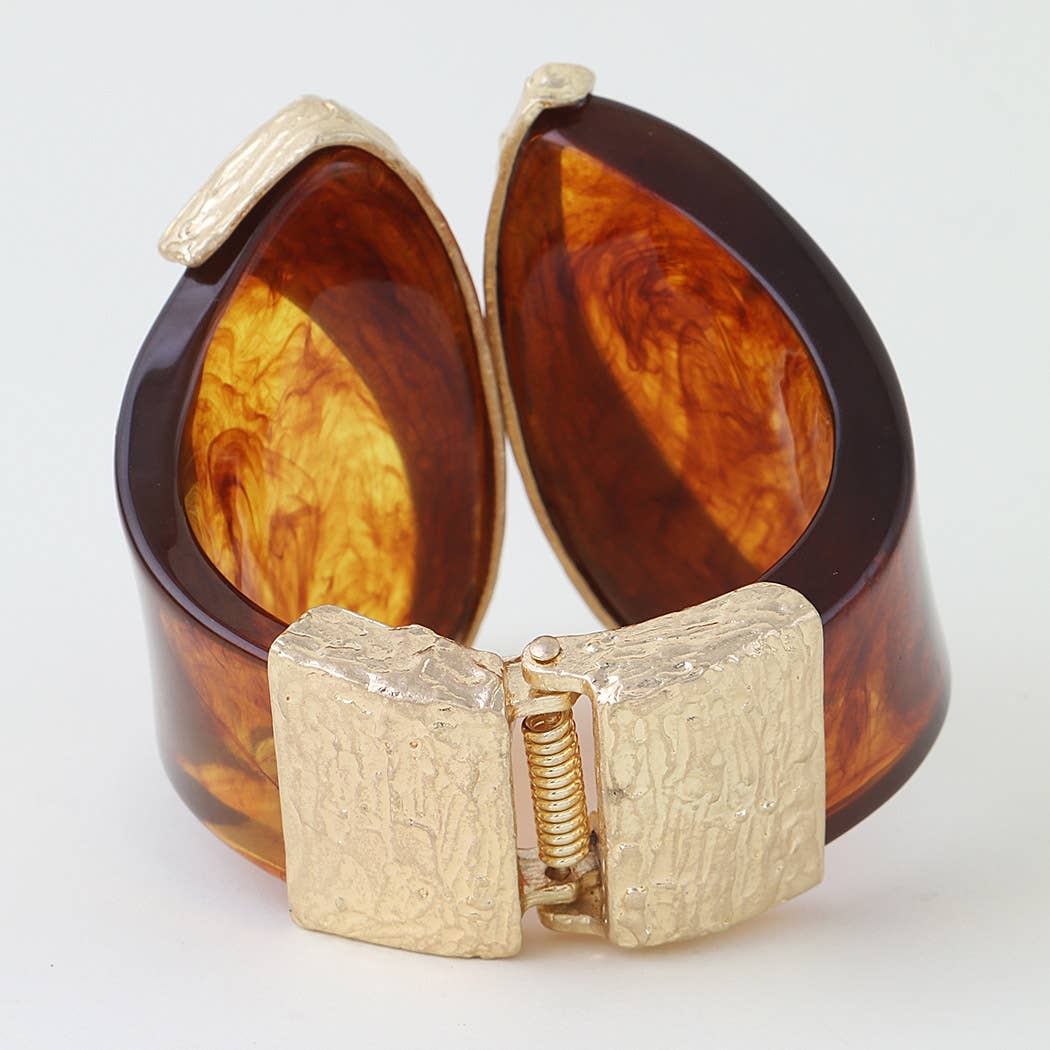 Sculptural Amber Resin & Gold Bypass Cuff
