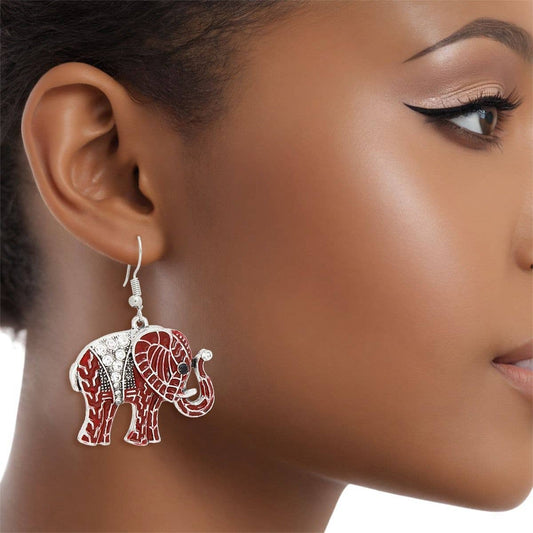 Red Elephant Rhinestone Fish Hook Earrings