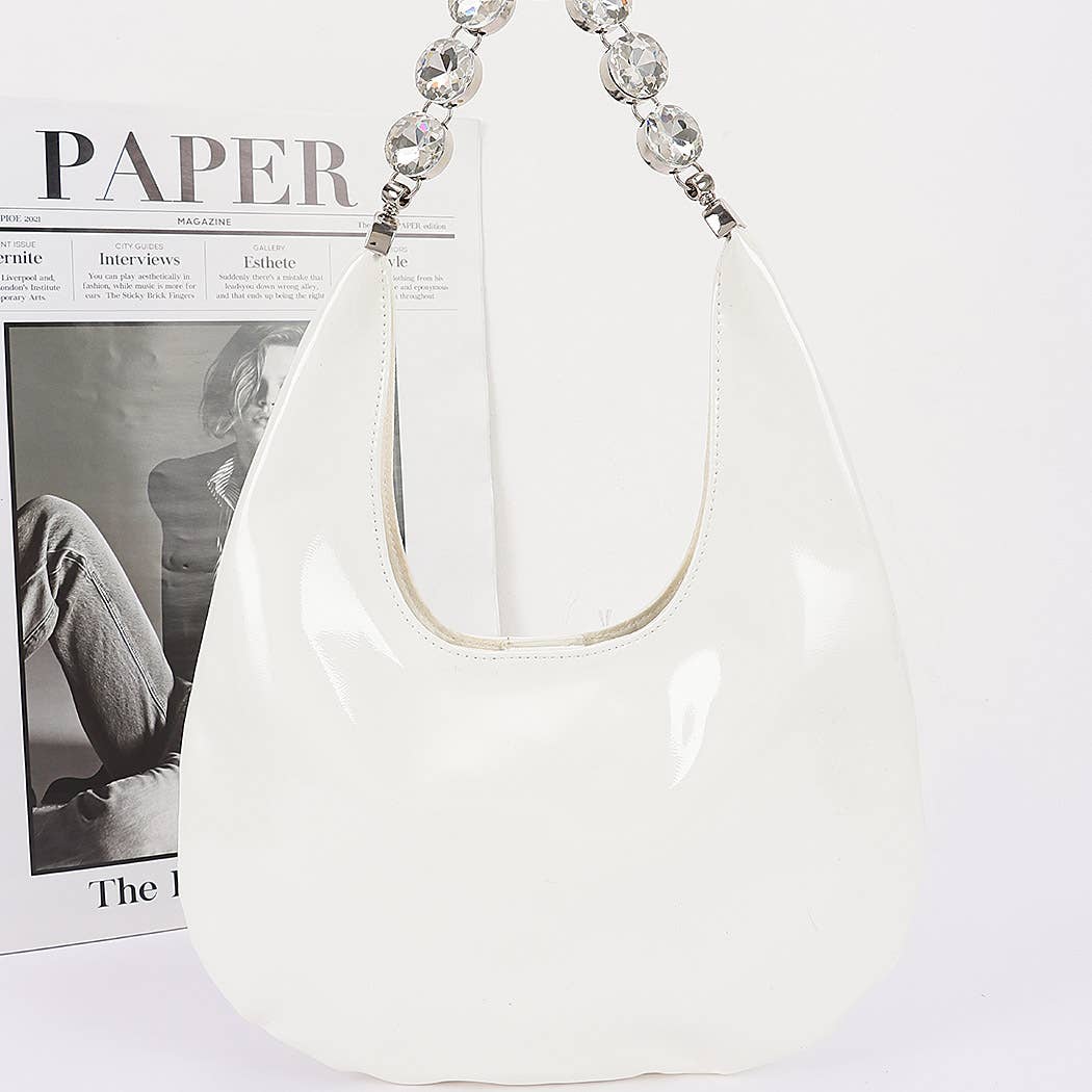 Patent Leather Rhinestone Handle Shoulder Bag