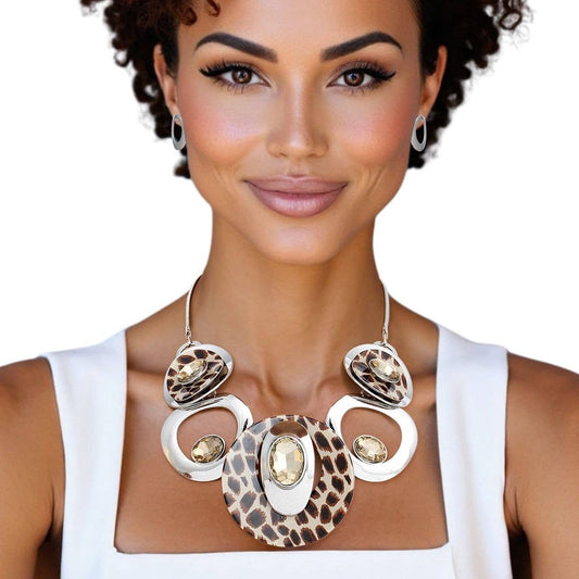 Silver Leopard Circular Bib for Women