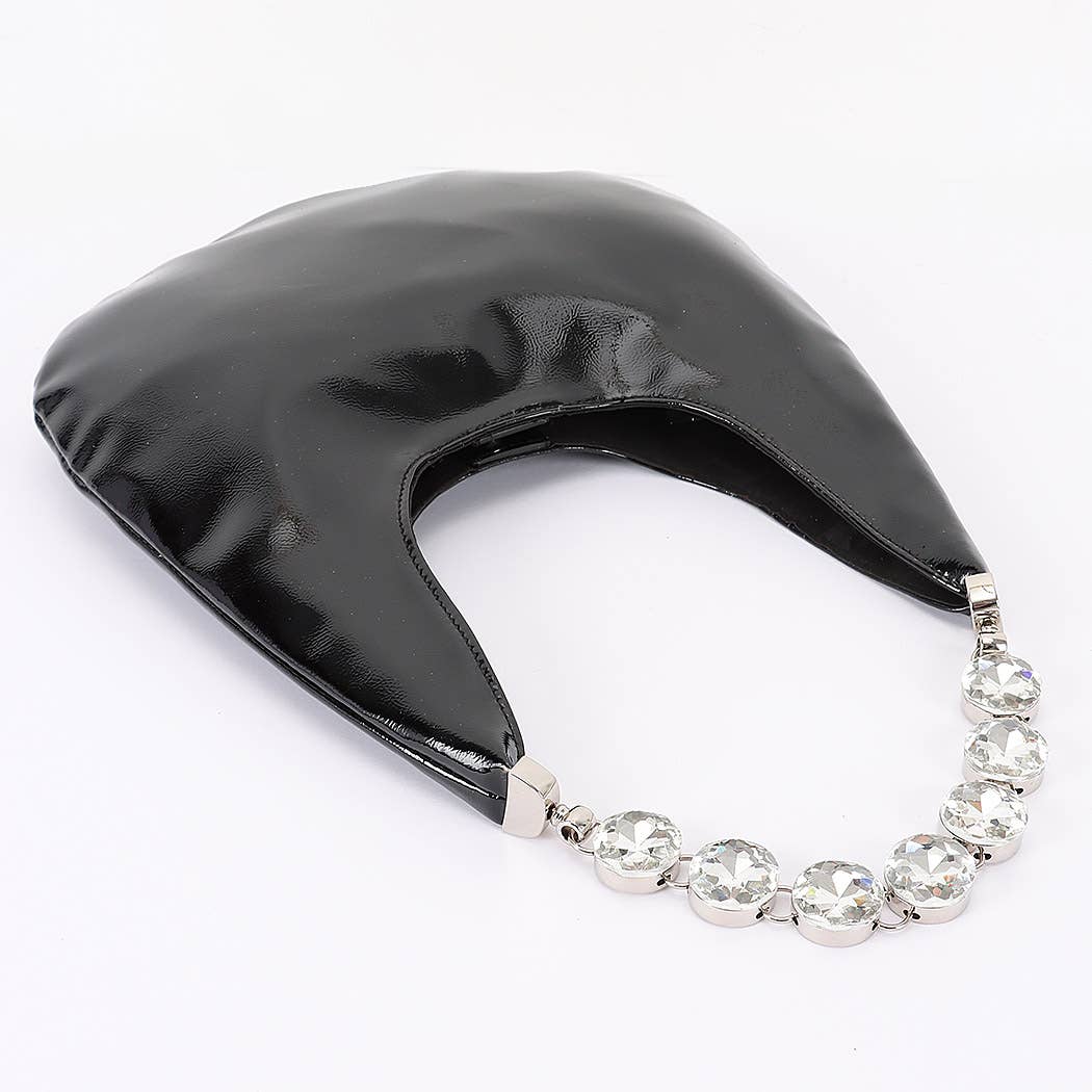 Patent Leather Rhinestone Handle Shoulder Bag