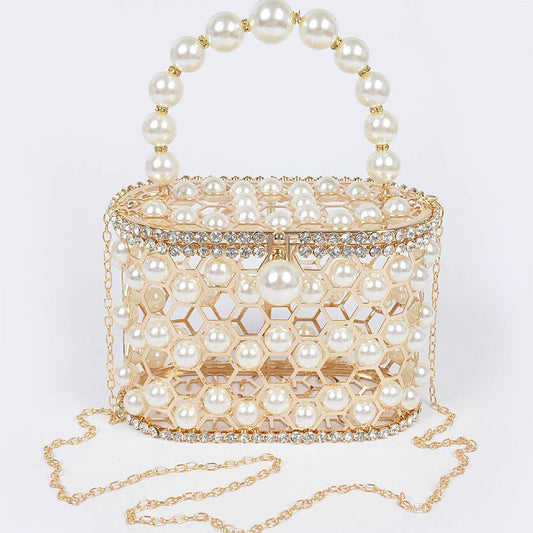 Faux Pearl Mesh Party Clutch