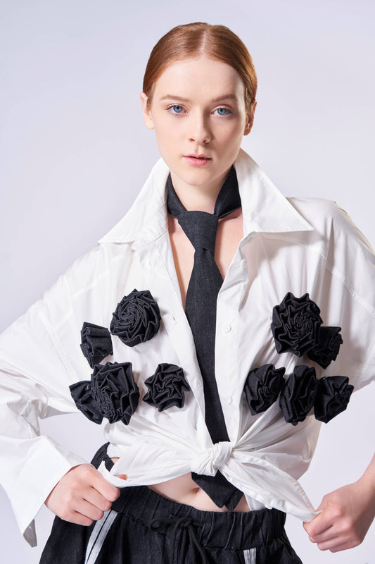 Black Denim Blooms Button Down