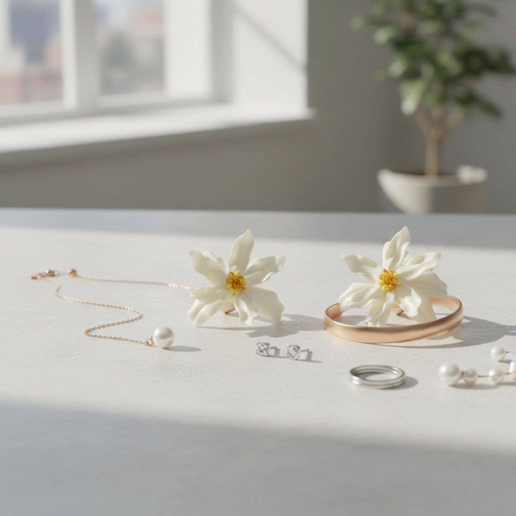 Stud Cream Flower Oversized Wavy Petal Earrings
