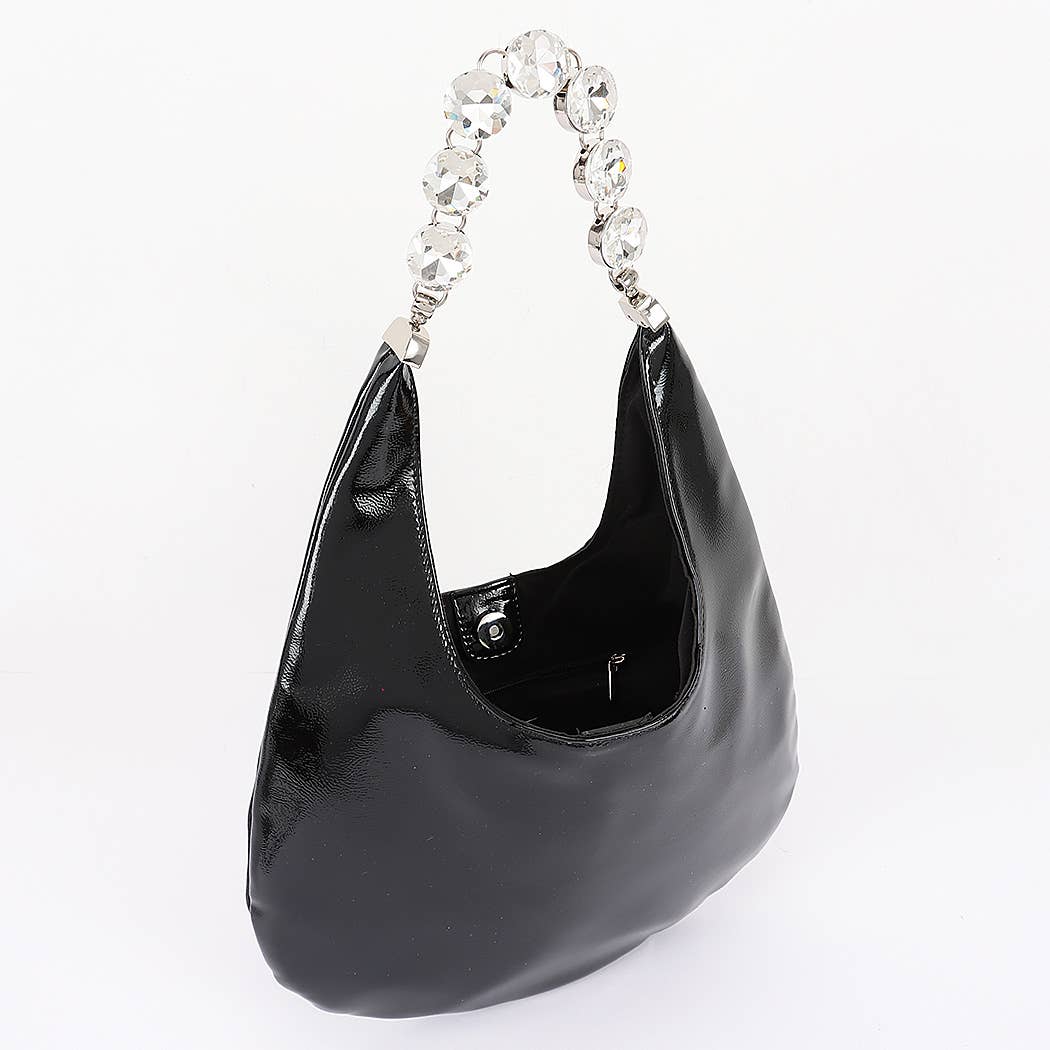 Patent Leather Rhinestone Handle Shoulder Bag