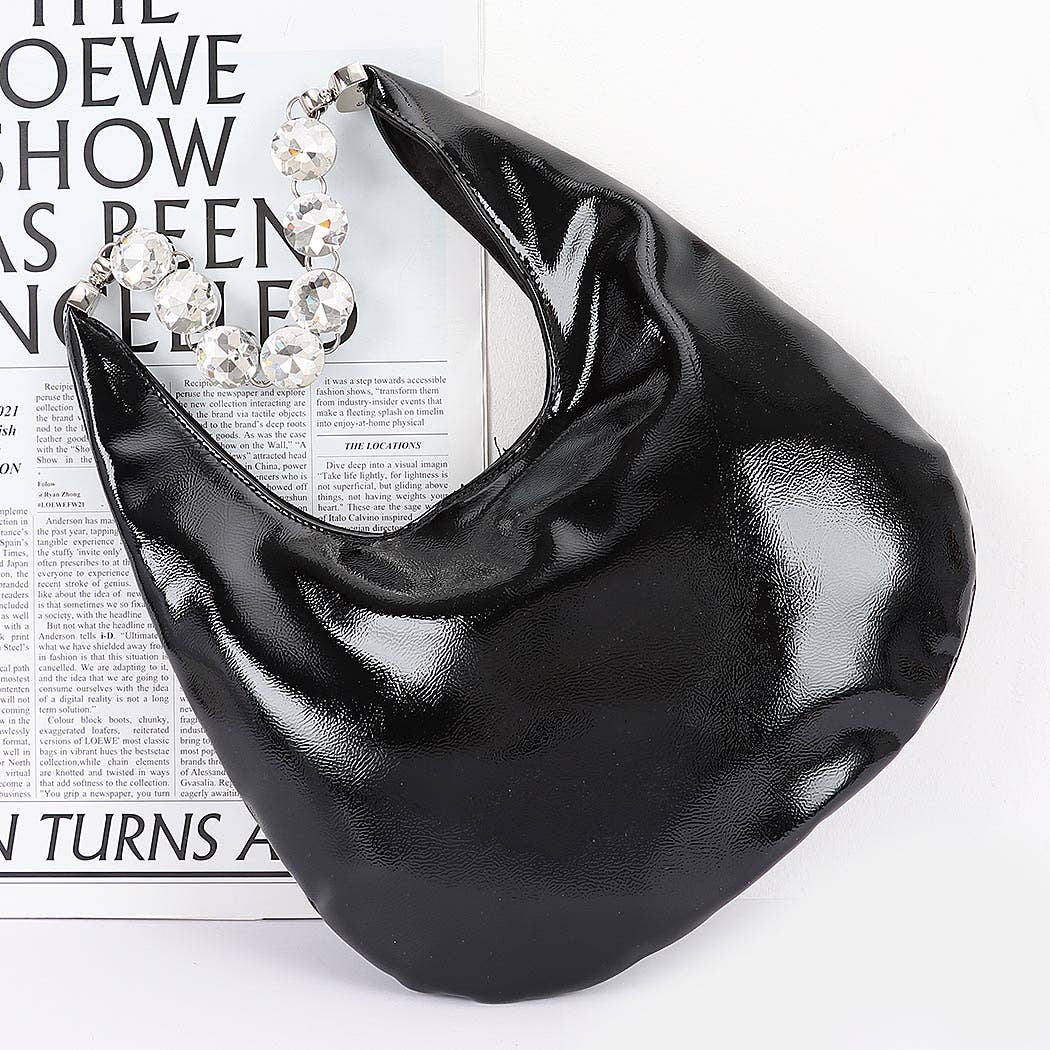 Patent Leather Rhinestone Handle Shoulder Bag