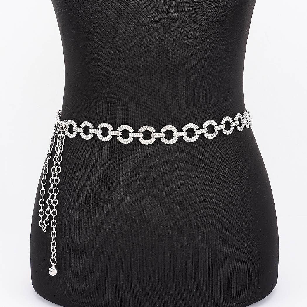 Rhinestone Linked Circle Chain Waist Belt
