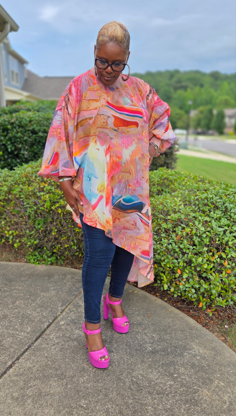 Print Chiffon Asymmetrical Hem Tunic