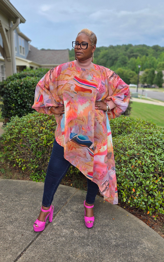Print Chiffon Asymmetrical Hem Tunic