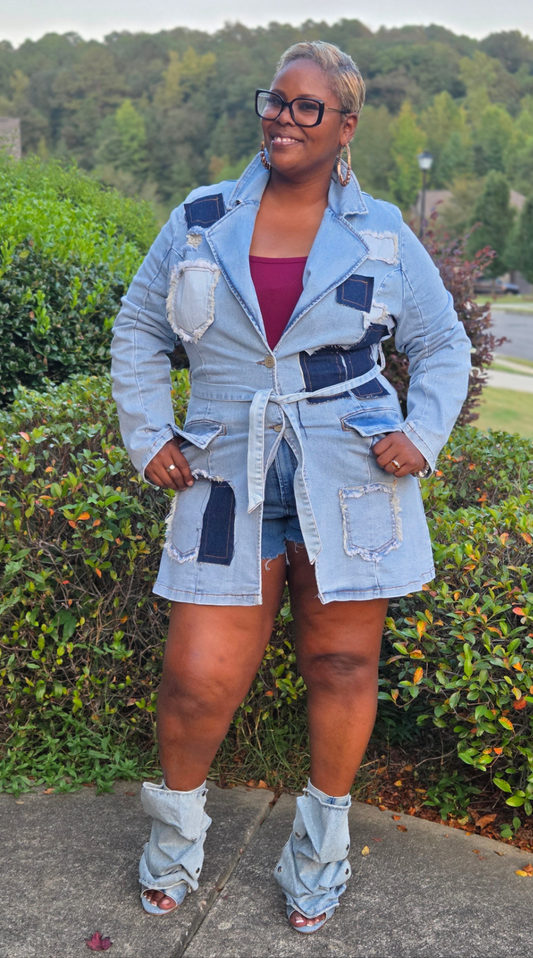 PATCH PERFECT LONG DENIM PLUS JACKET