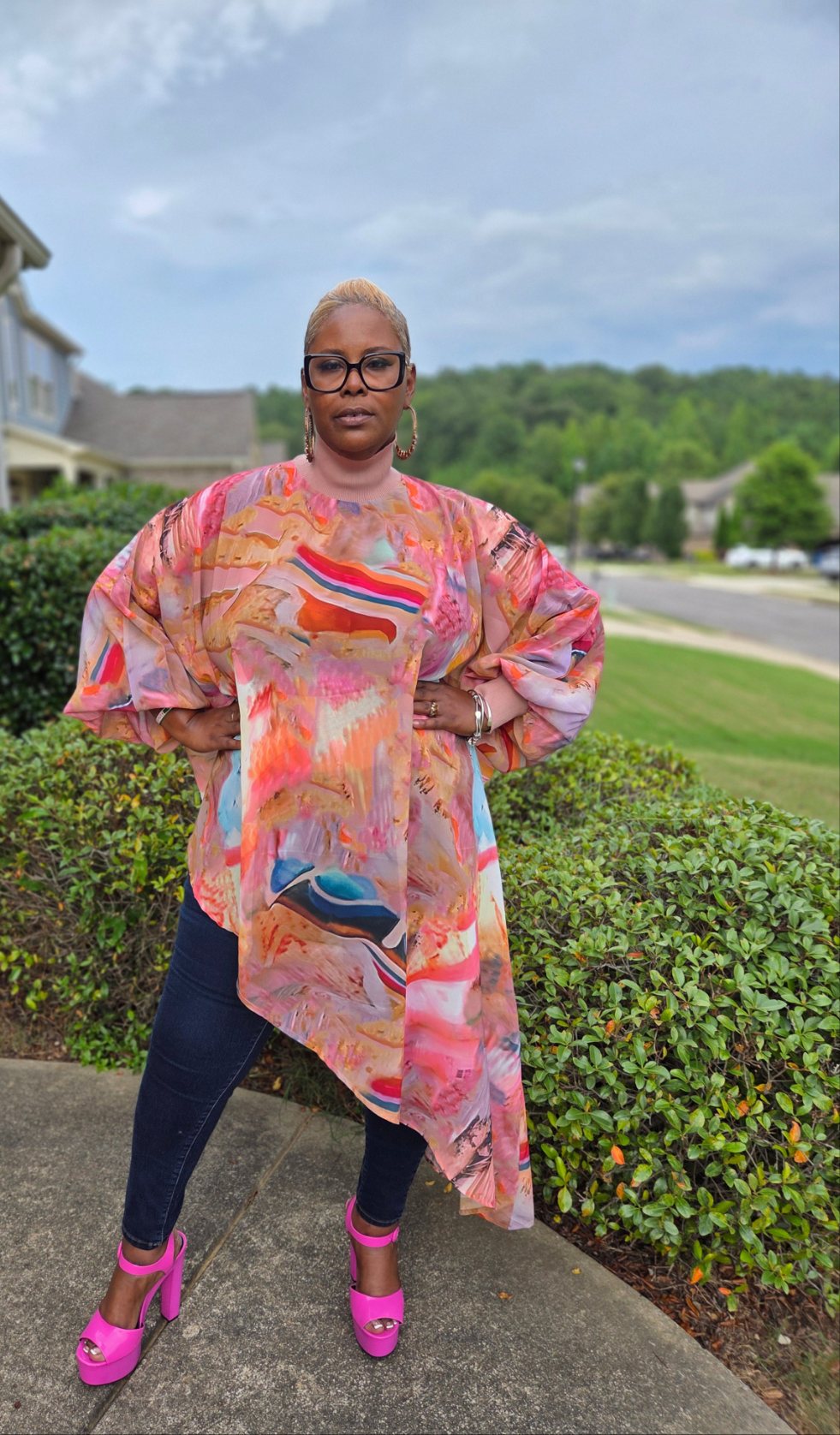 Print Chiffon Asymmetrical Hem Tunic