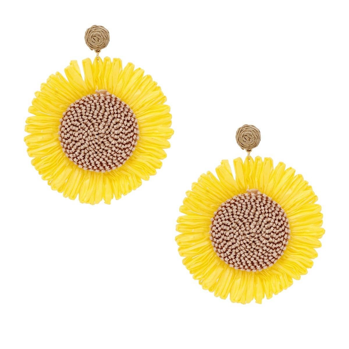 Playful Yellow Raffia Sunflower Earrings