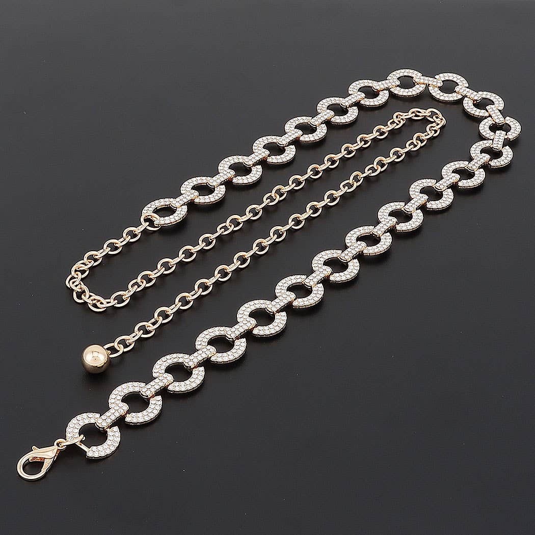 Rhinestone Linked Circle Chain Waist Belt