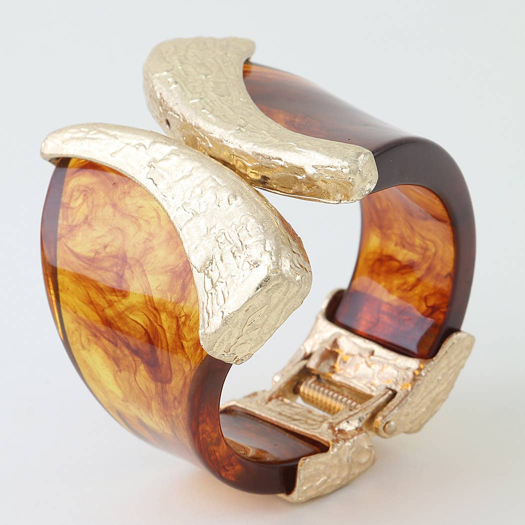 Sculptural Amber Resin & Gold Bypass Cuff
