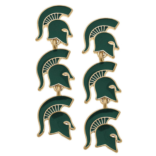 Michigan State Spartans Triple Drop Enamel Earrings