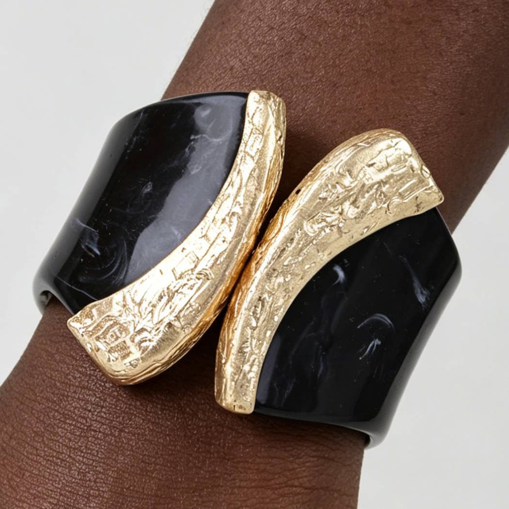 Sculptural Amber Resin & Gold Bypass Cuff