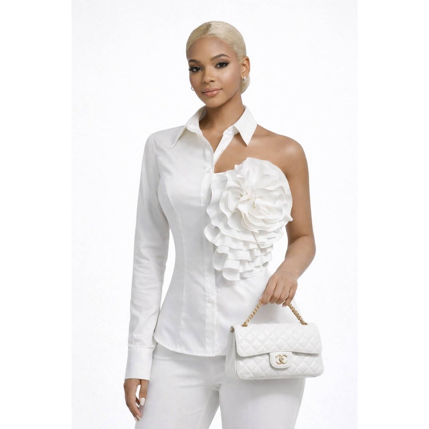 Button Down Shirt With A Large Floral Decor