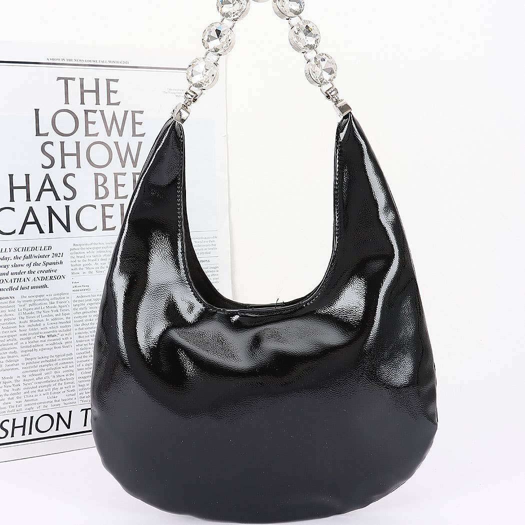 Patent Leather Rhinestone Handle Shoulder Bag