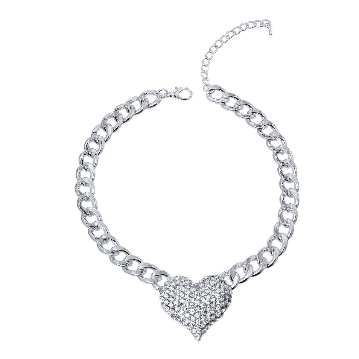 Silver Heart Station Pendant Chain