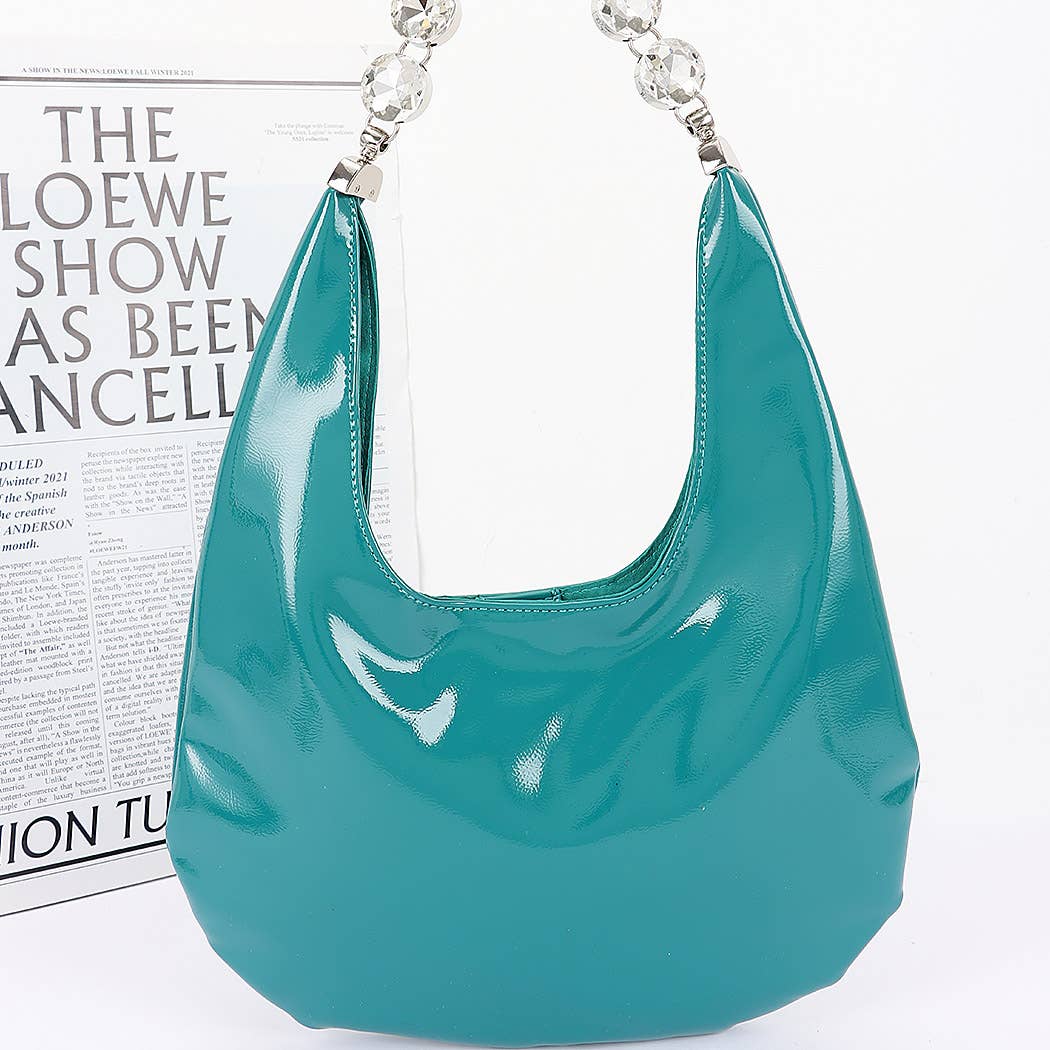 Patent Leather Rhinestone Handle Shoulder Bag