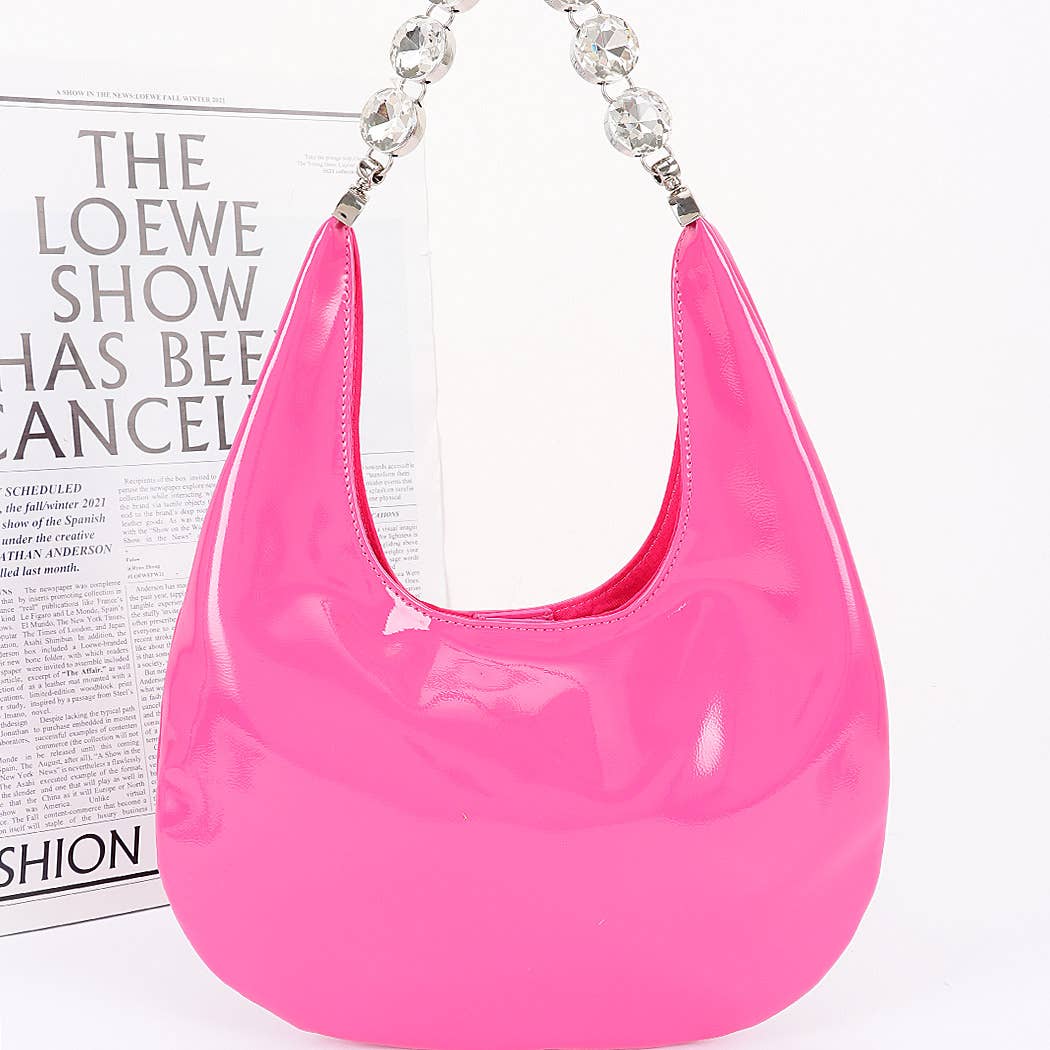 Patent Leather Rhinestone Handle Shoulder Bag
