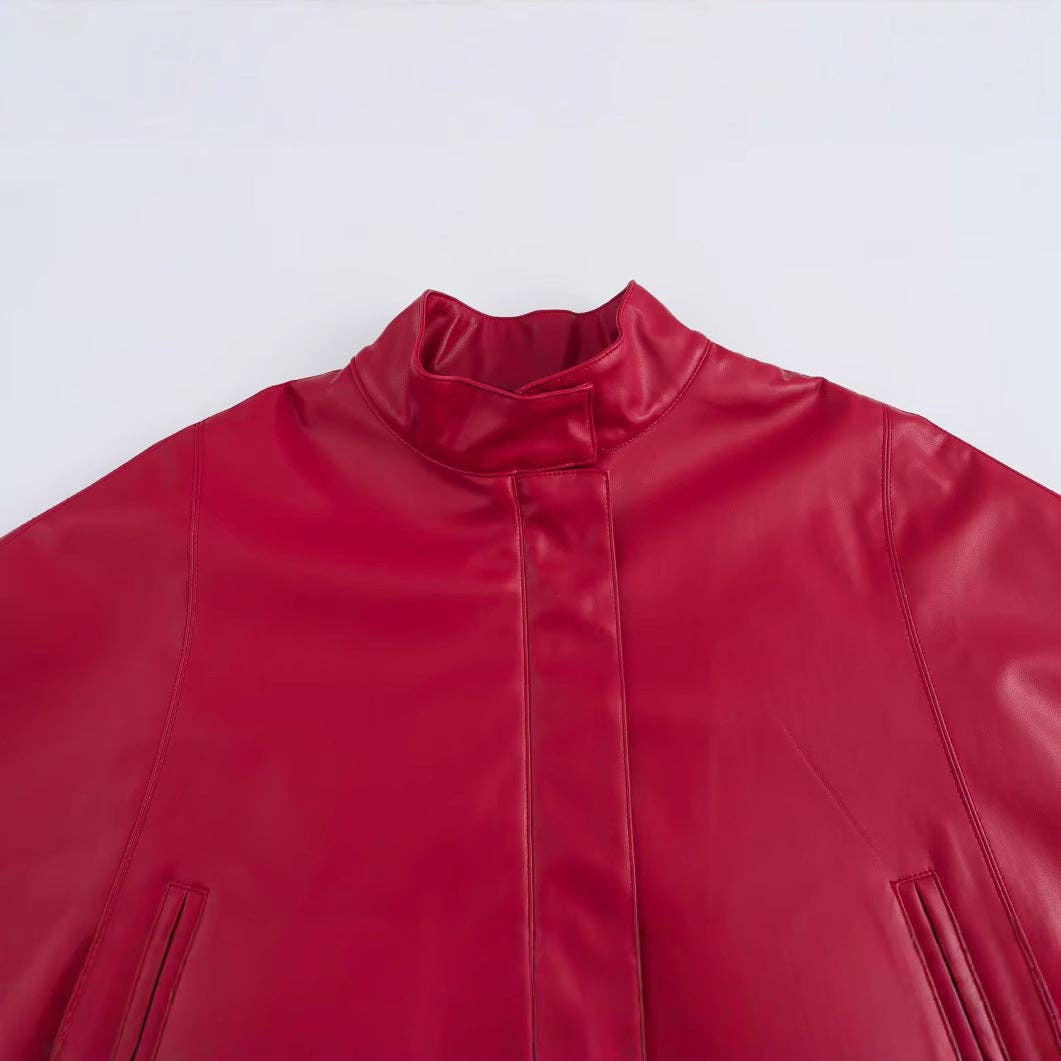 Red Leather-Short Cape Jacket
