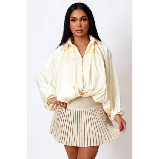 SATIN BUBBLE ZIP COLLAR TOP