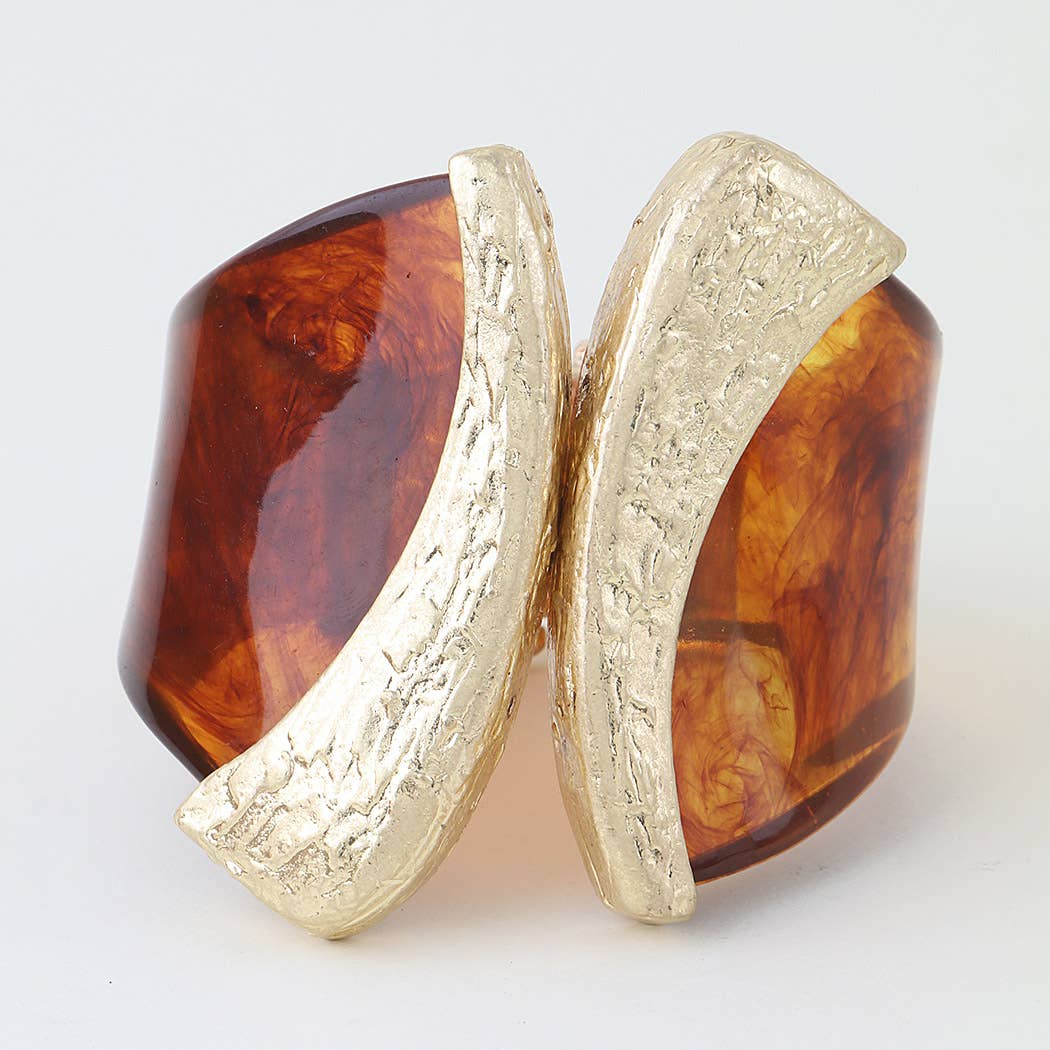 Sculptural Amber Resin & Gold Bypass Cuff