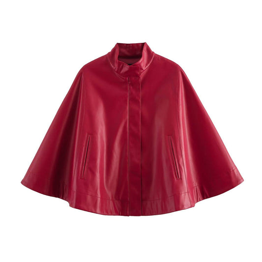 Red Leather-Short Cape Jacket