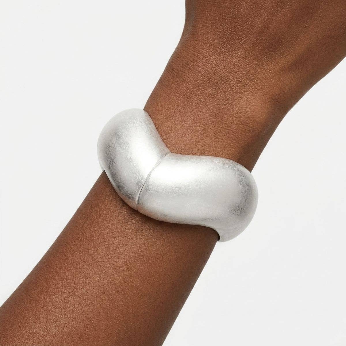 Bangle Matte Silver Metal Wavy Chunky Bracelet