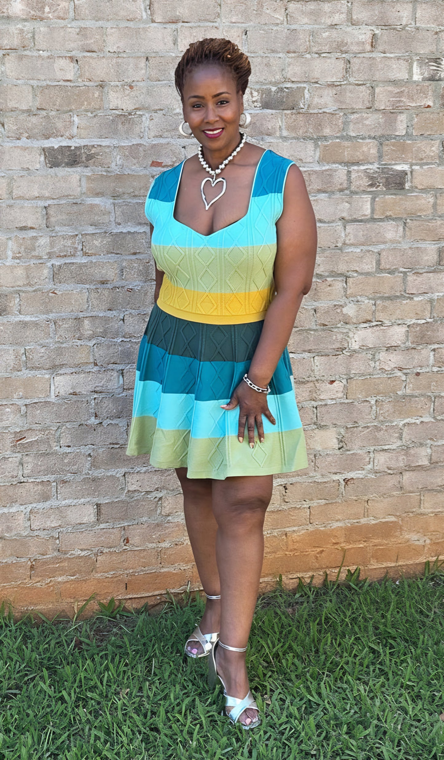 Blue Waterfall Knit Sweater Dress