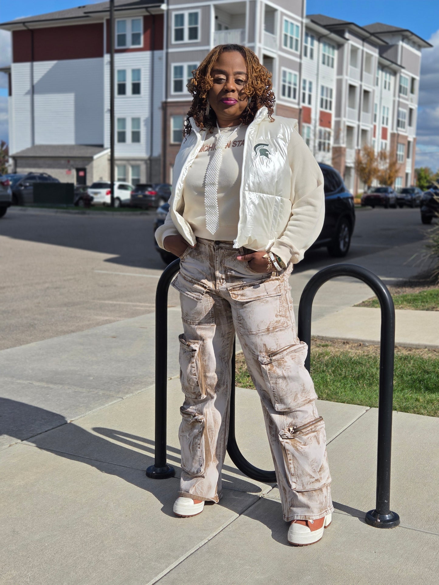 Brown Washed Cargo Stretch Jeans