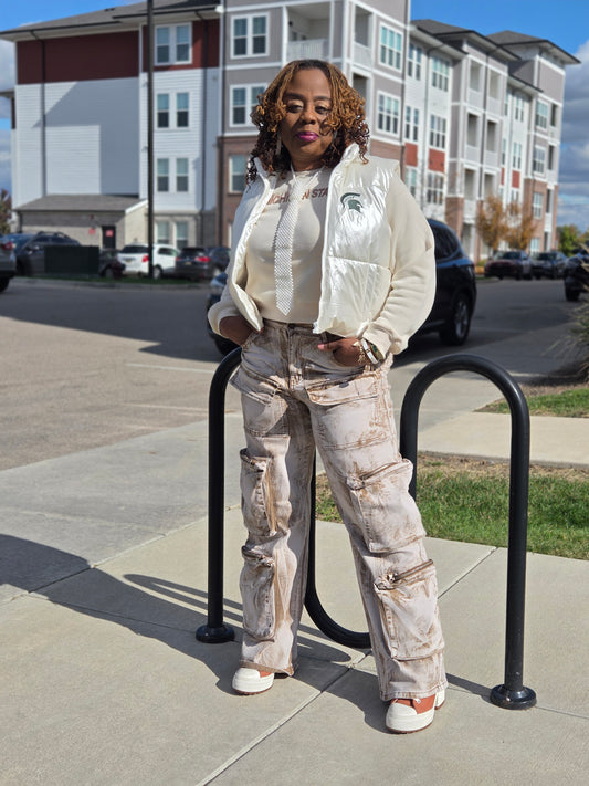 Brown Washed Cargo Stretch Jeans