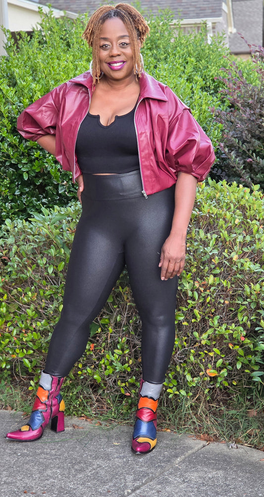 PU Cropped Bubble Jacket