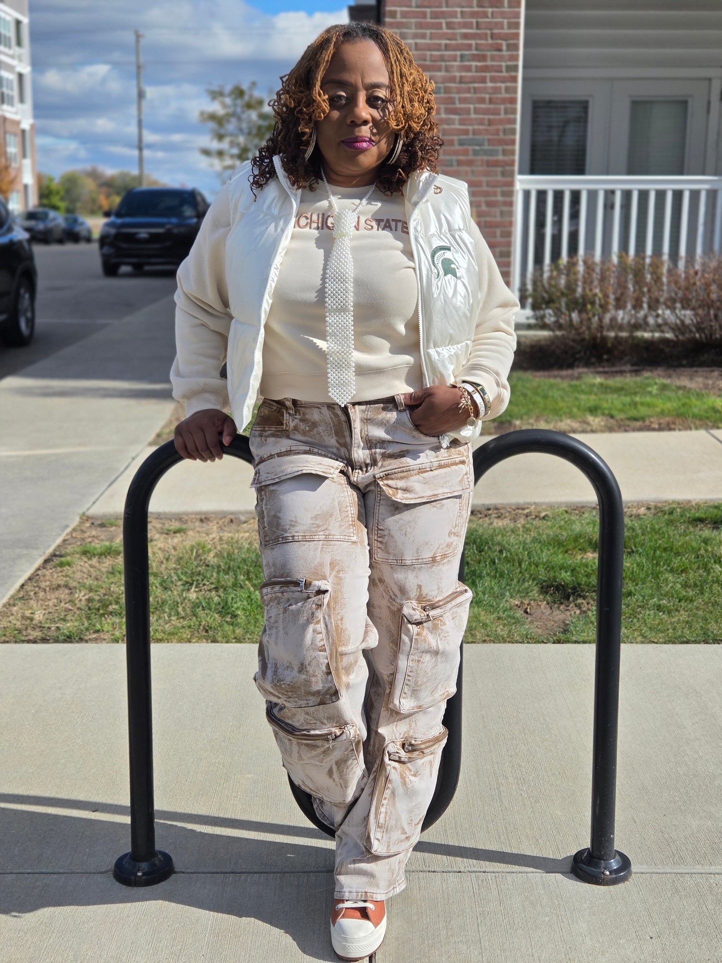 Brown Washed Cargo Stretch Jeans