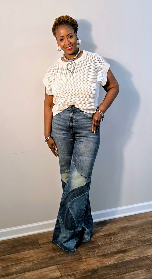 PATCHED WIDE LEG JEANS