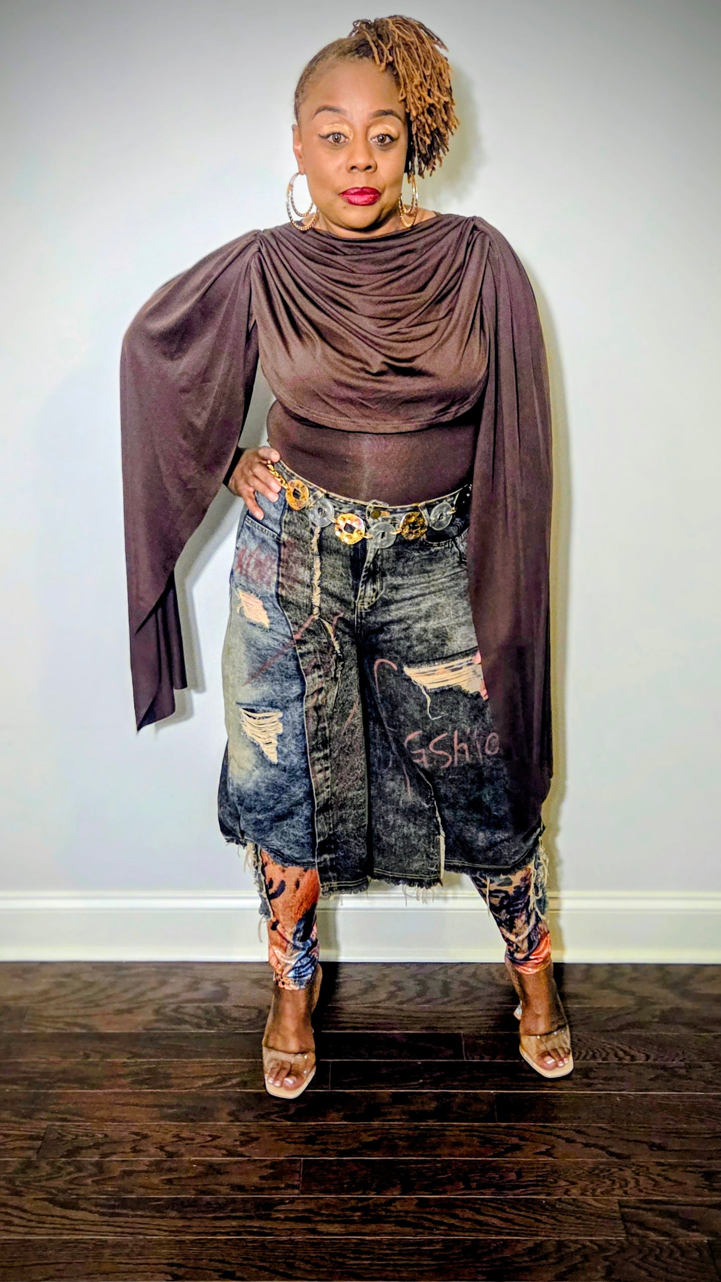 Draped Sleeve Solid Color Bodysuit