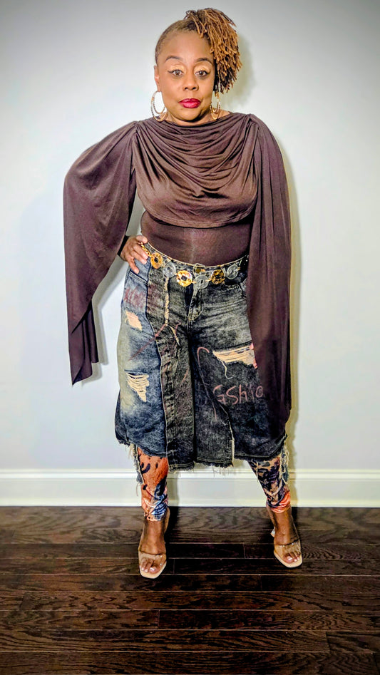 Draped Sleeve Solid Color Bodysuit