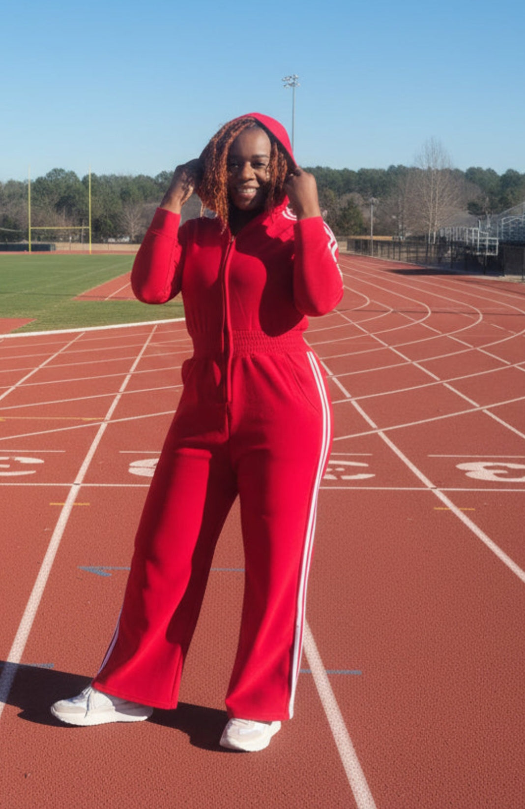 Hooded Jumpsuit Lined Fleece Wide Leg