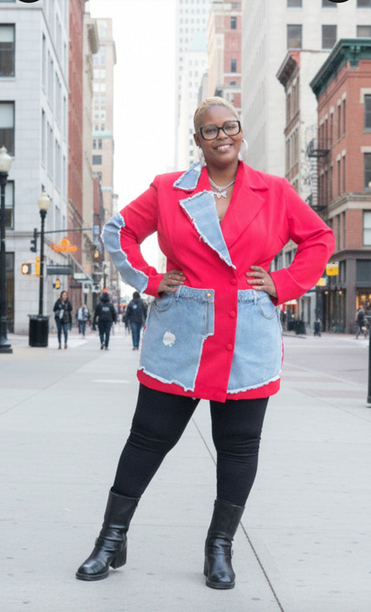 Denim Mix Blazer-Curvy