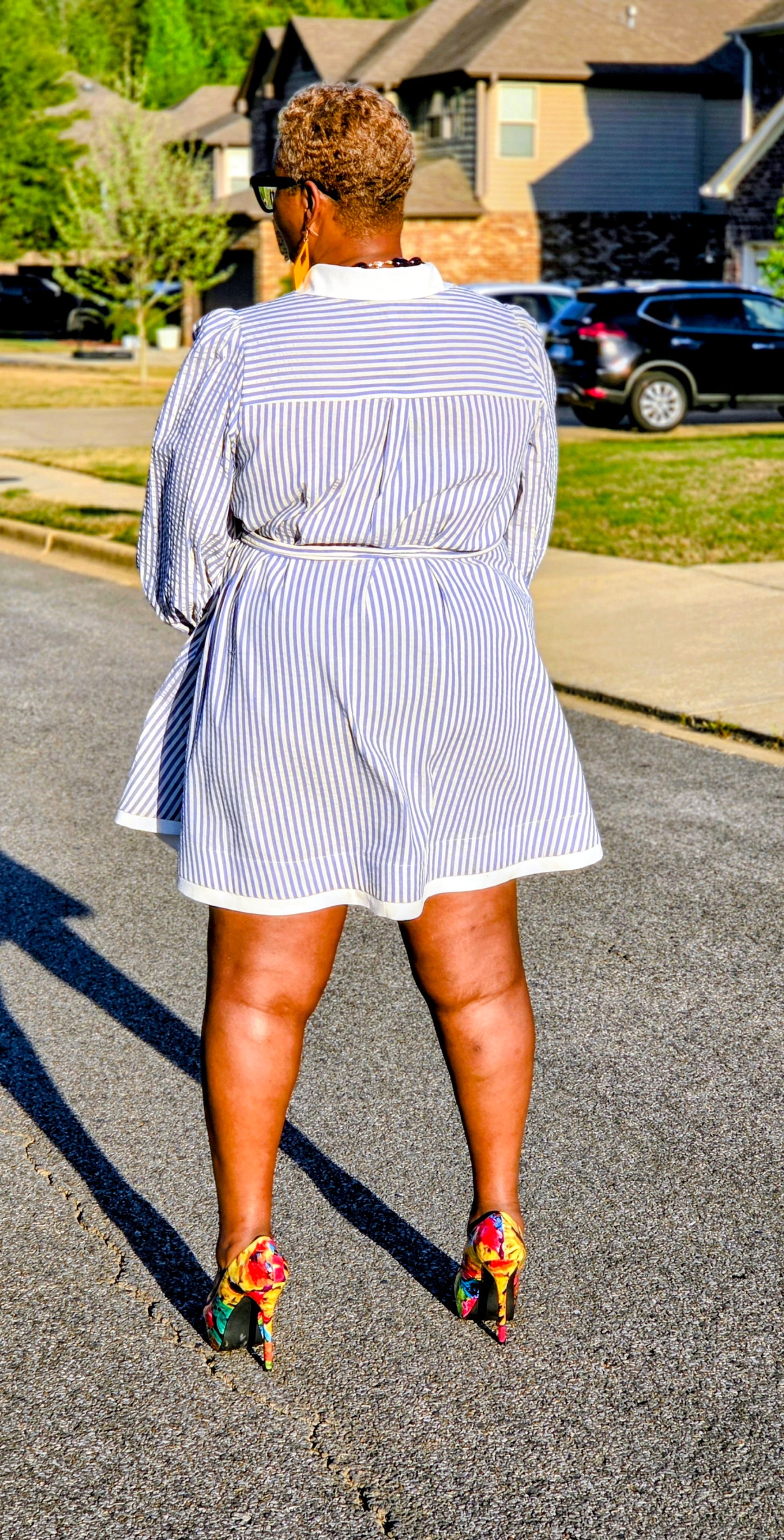 PLUS LINEN STRIPE MINI DRESS