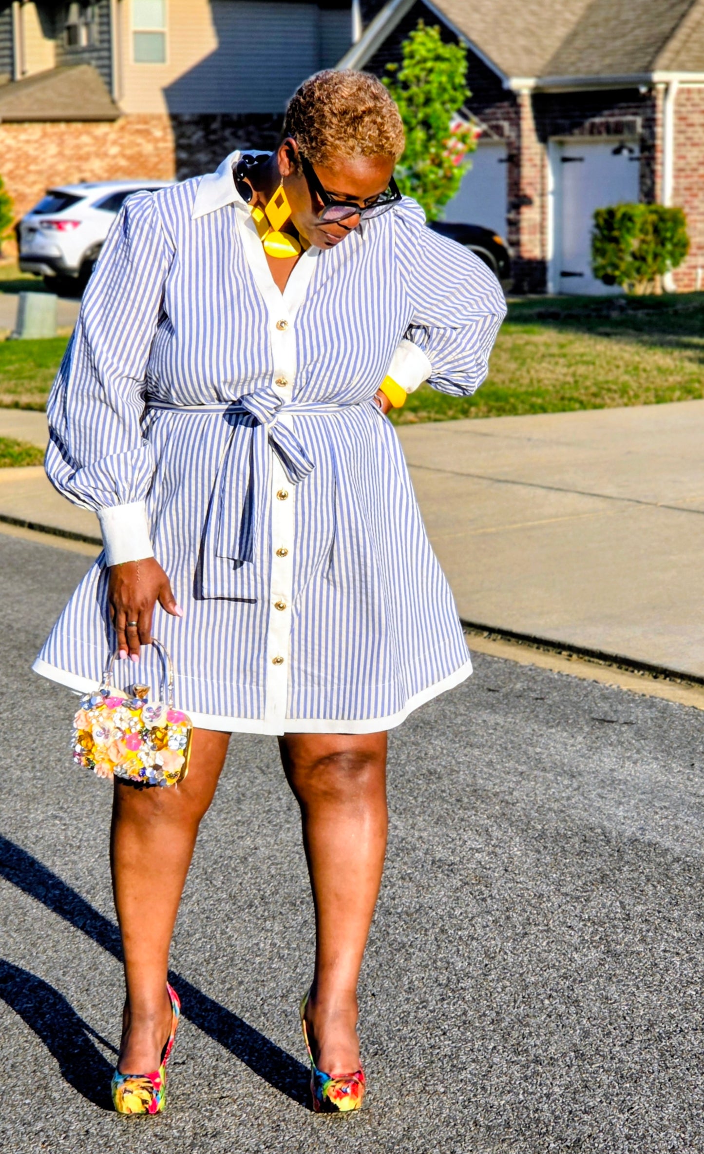 PLUS LINEN STRIPE MINI DRESS