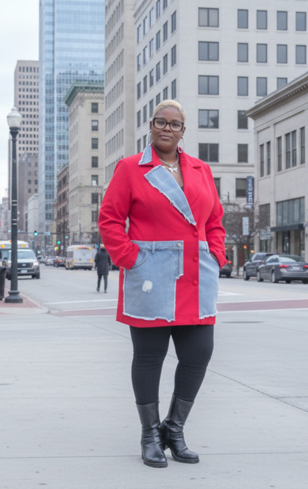 Denim Mix Blazer-Curvy
